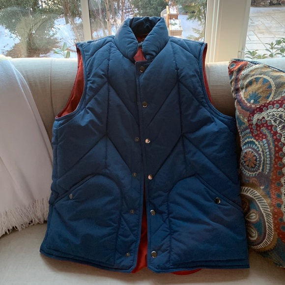OnlyNY puffy vest: unisex Size Small; blue w/orange interior - Picture 2 of 8
